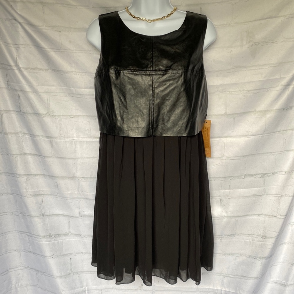 Kersh Black Faux Leather and Chiffon Dress size L